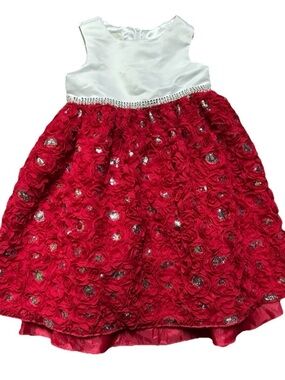 Toddler Girl American Princess Formal Dress White Top Red Roses Size 4T